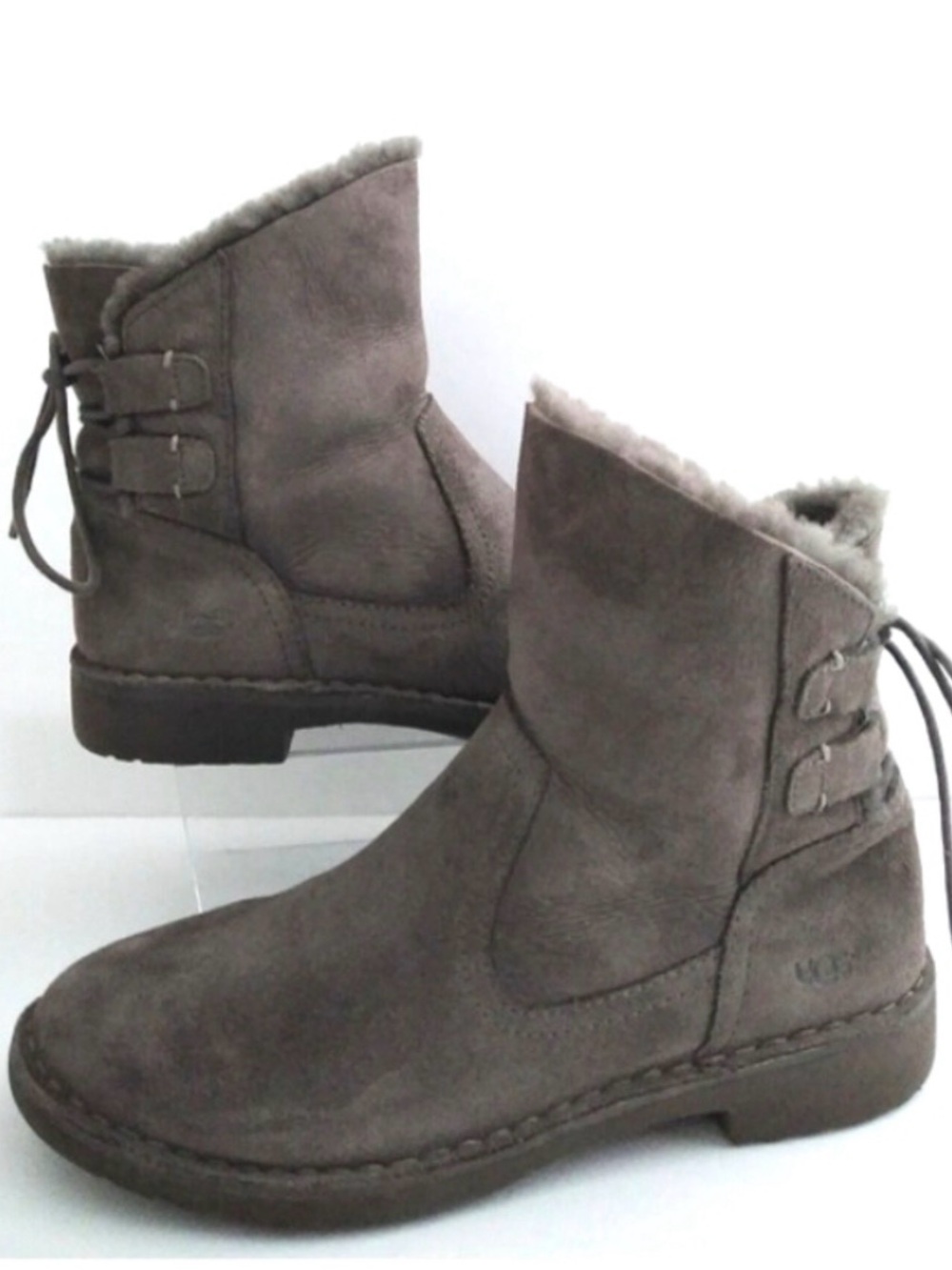 UGG Naiyah Gray Suede Ankle Boots Lace Up Winter Womens 5.5